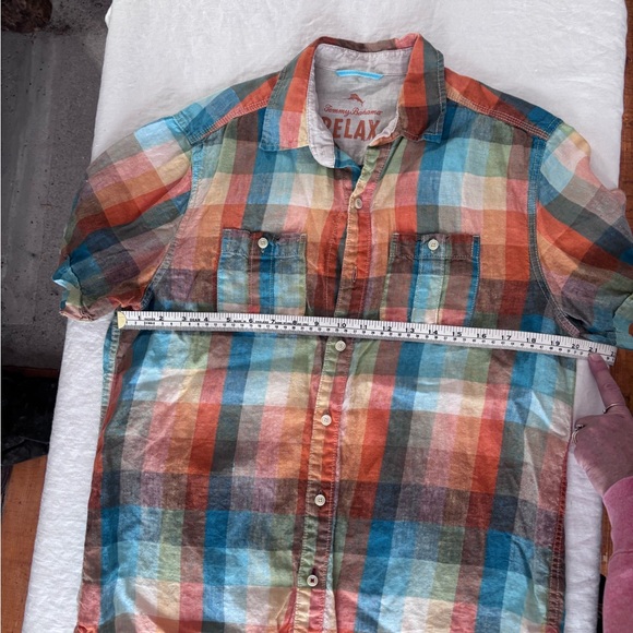 Men’s Tommy Bahama Short Sleeve Button Front Plaid 100%Linen Shirt Small - Picture 9 of 14